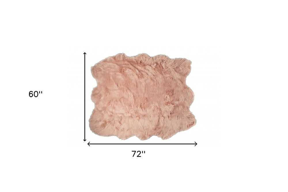5' X 6' Pink Faux Sheepskin Shag Washable Area Rug