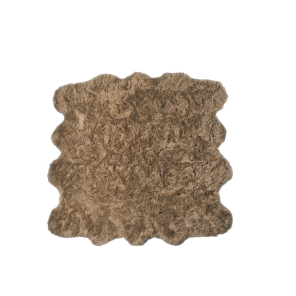 6' X 6' Tan Faux Fur Washable Non Skid Area Rug