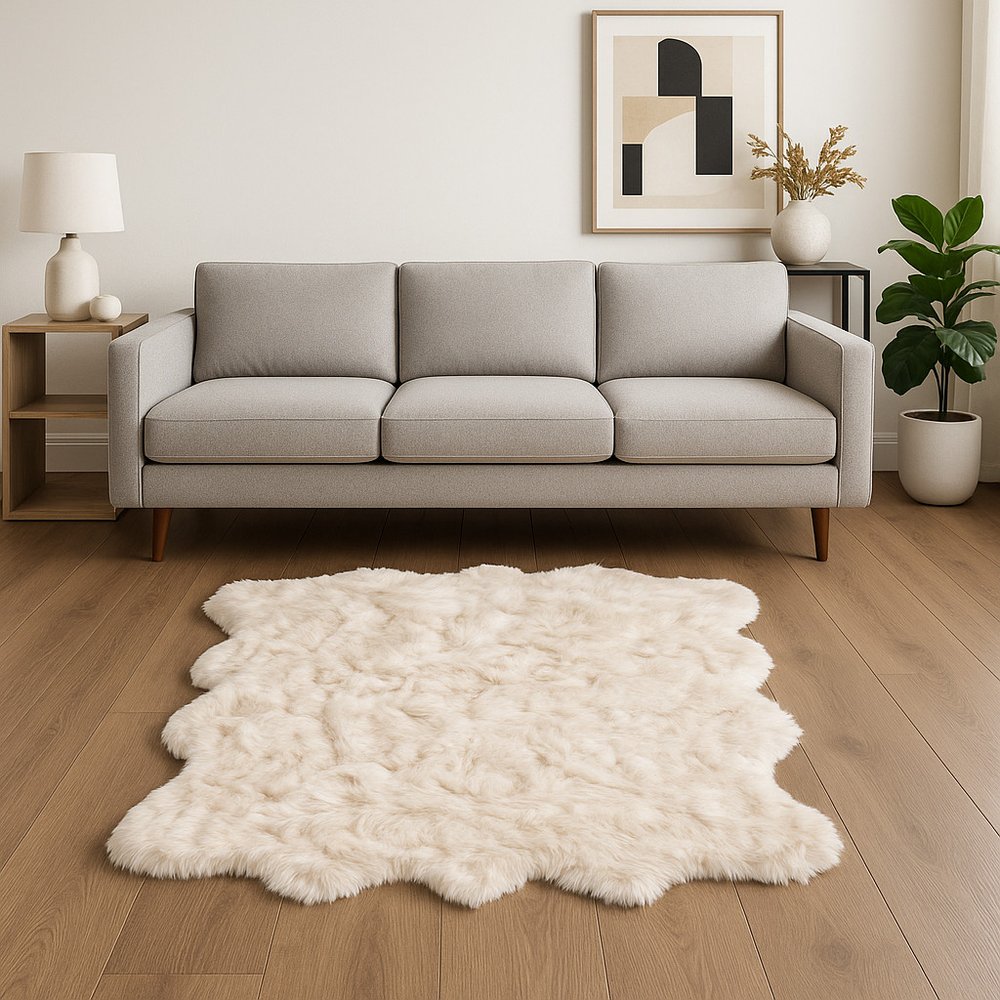 6' X 6' Ombre Tan Faux Fur Washable Non Skid Area Rug