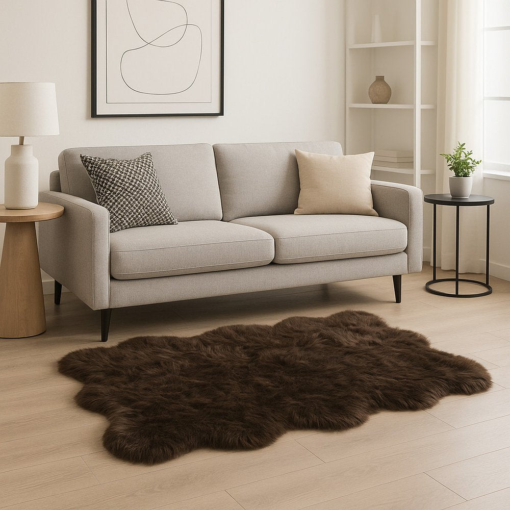 6' X 6' Chocolate Faux Fur Washable Non Skid Area Rug