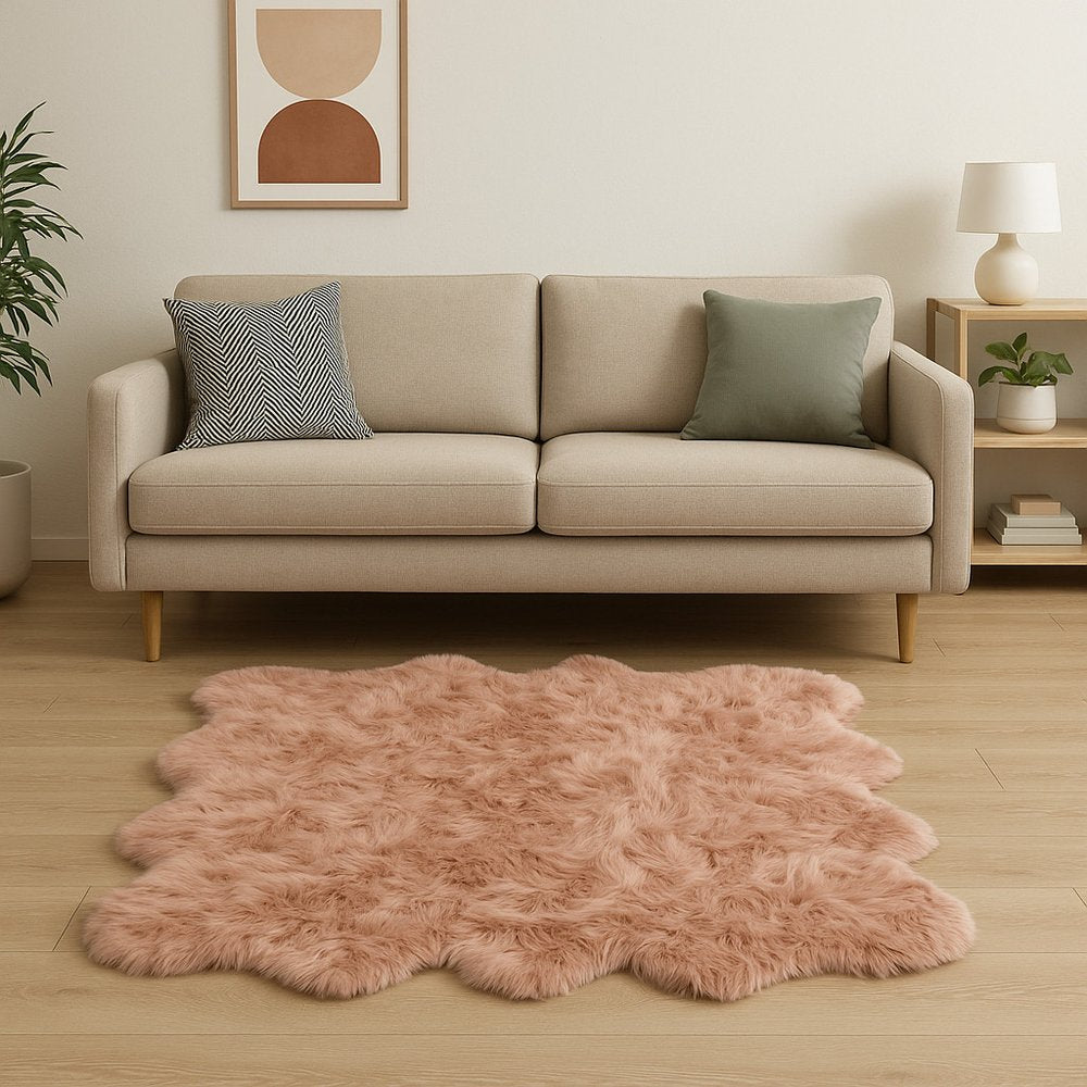 6' X 6' Dusty Rose Faux Fur Washable Non Skid Area Rug