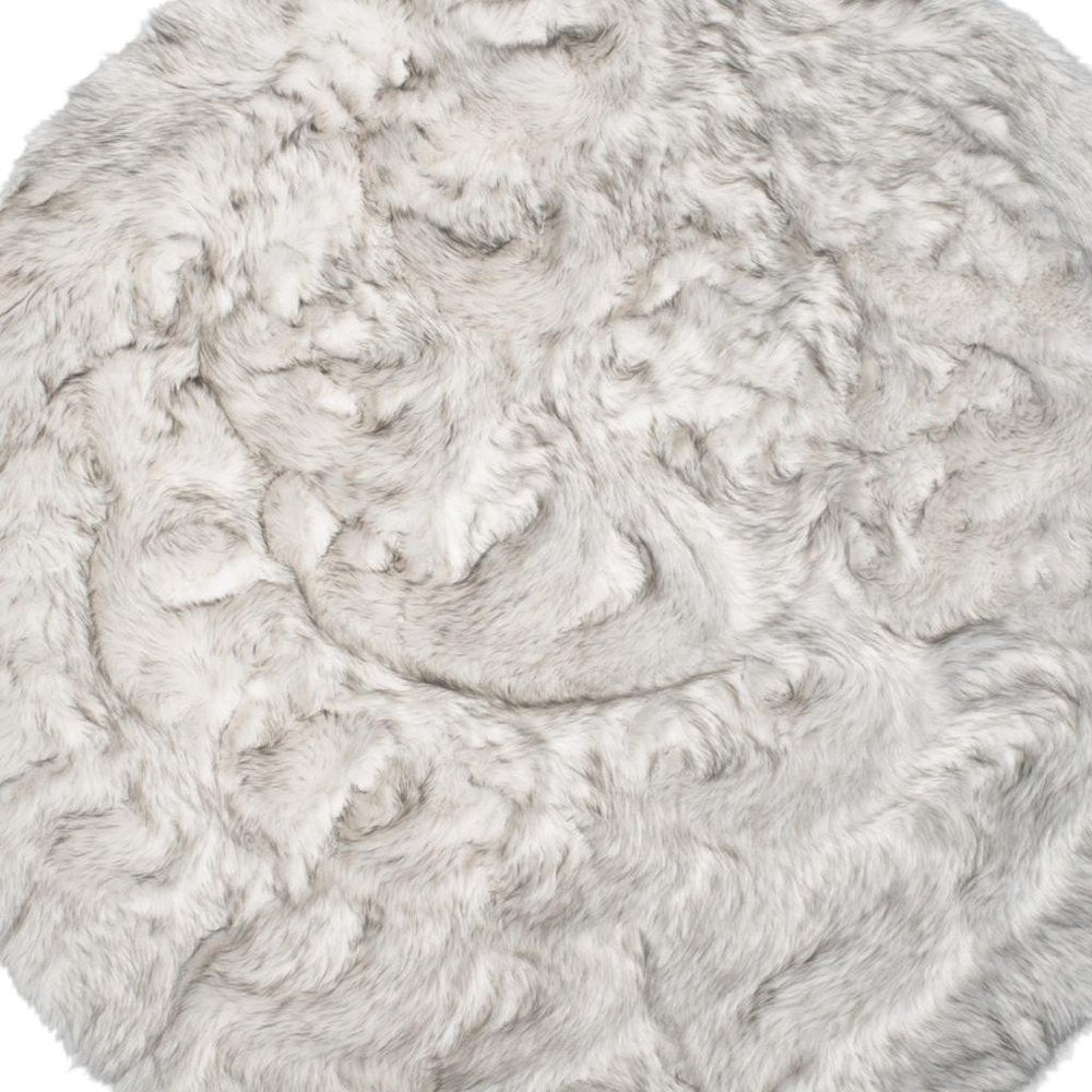 6' X 6' Ombre Grey Round Faux Fur Washable Non Skid Area Rug