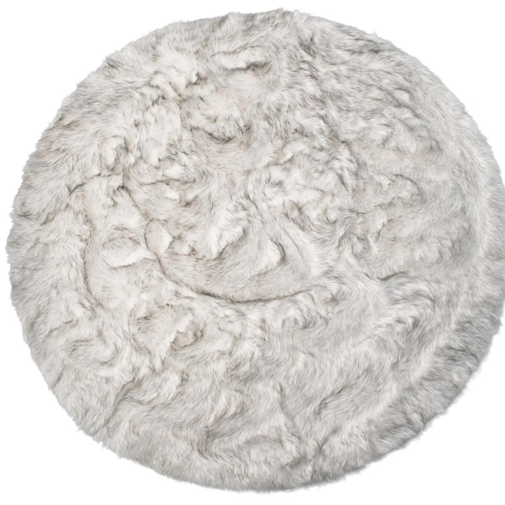 6' X 6' Ombre Grey Round Faux Fur Washable Non Skid Area Rug