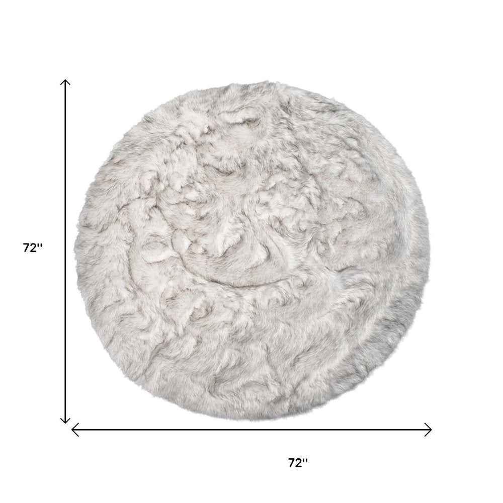 6' X 6' Ombre Grey Round Faux Fur Washable Non Skid Area Rug