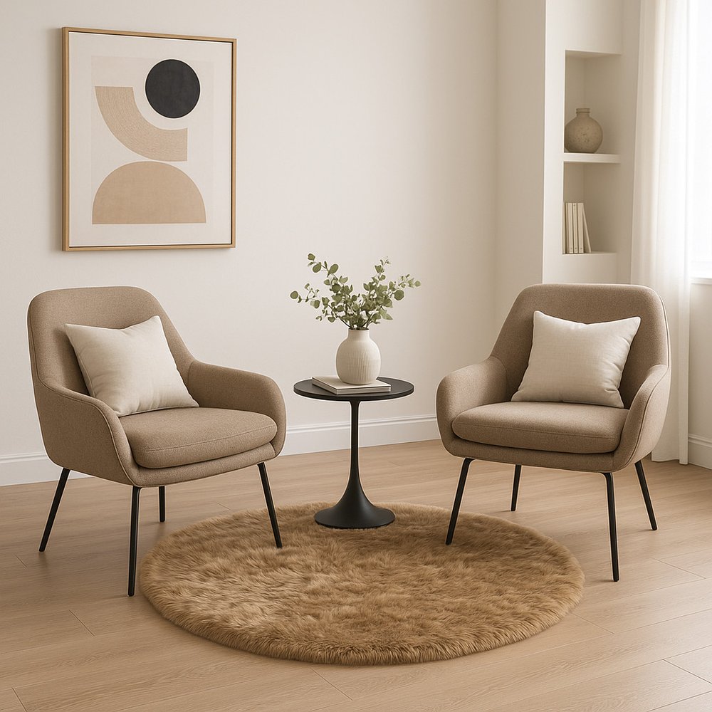 6' X 6' Tan Round Faux Fur Washable Non Skid Area Rug