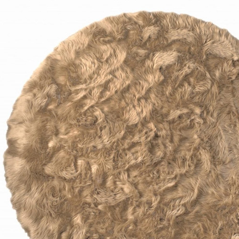 6' X 6' Tan Round Faux Fur Washable Non Skid Area Rug