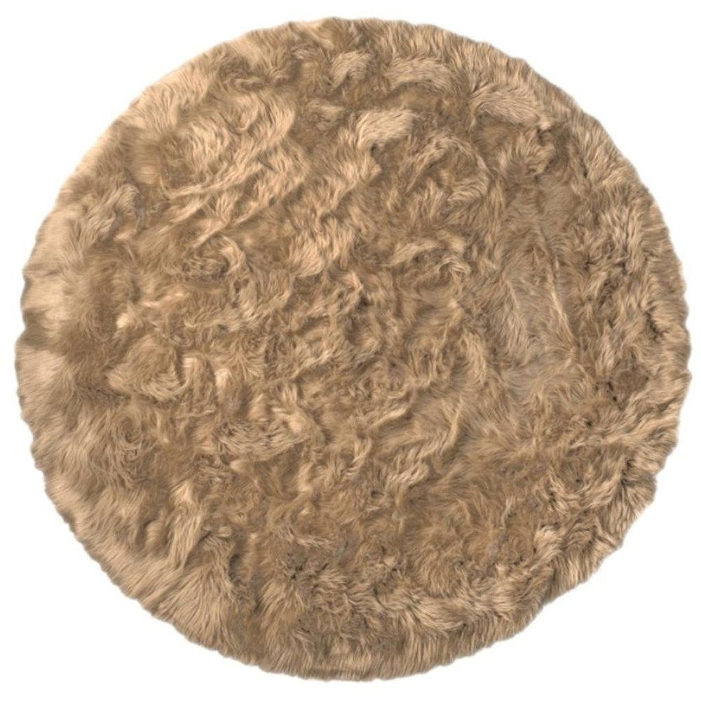 6' X 6' Tan Round Faux Fur Washable Non Skid Area Rug