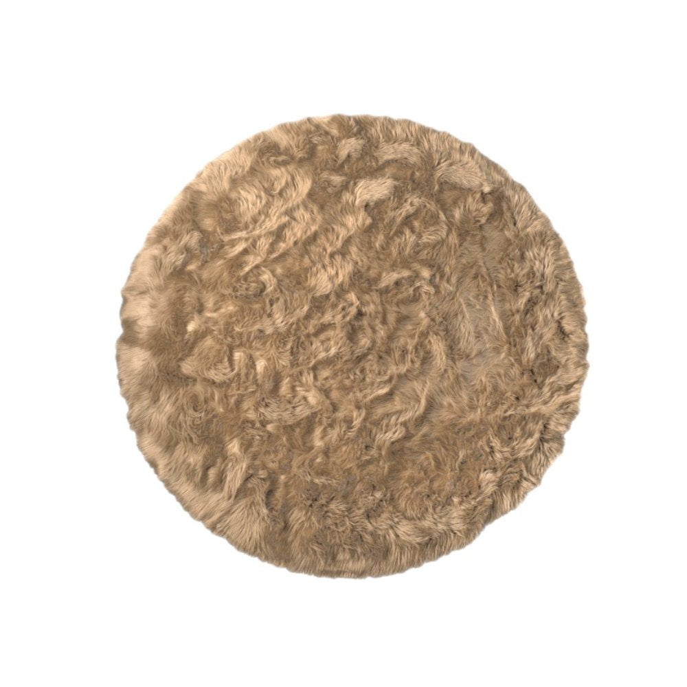 6' X 6' Tan Round Faux Fur Washable Non Skid Area Rug