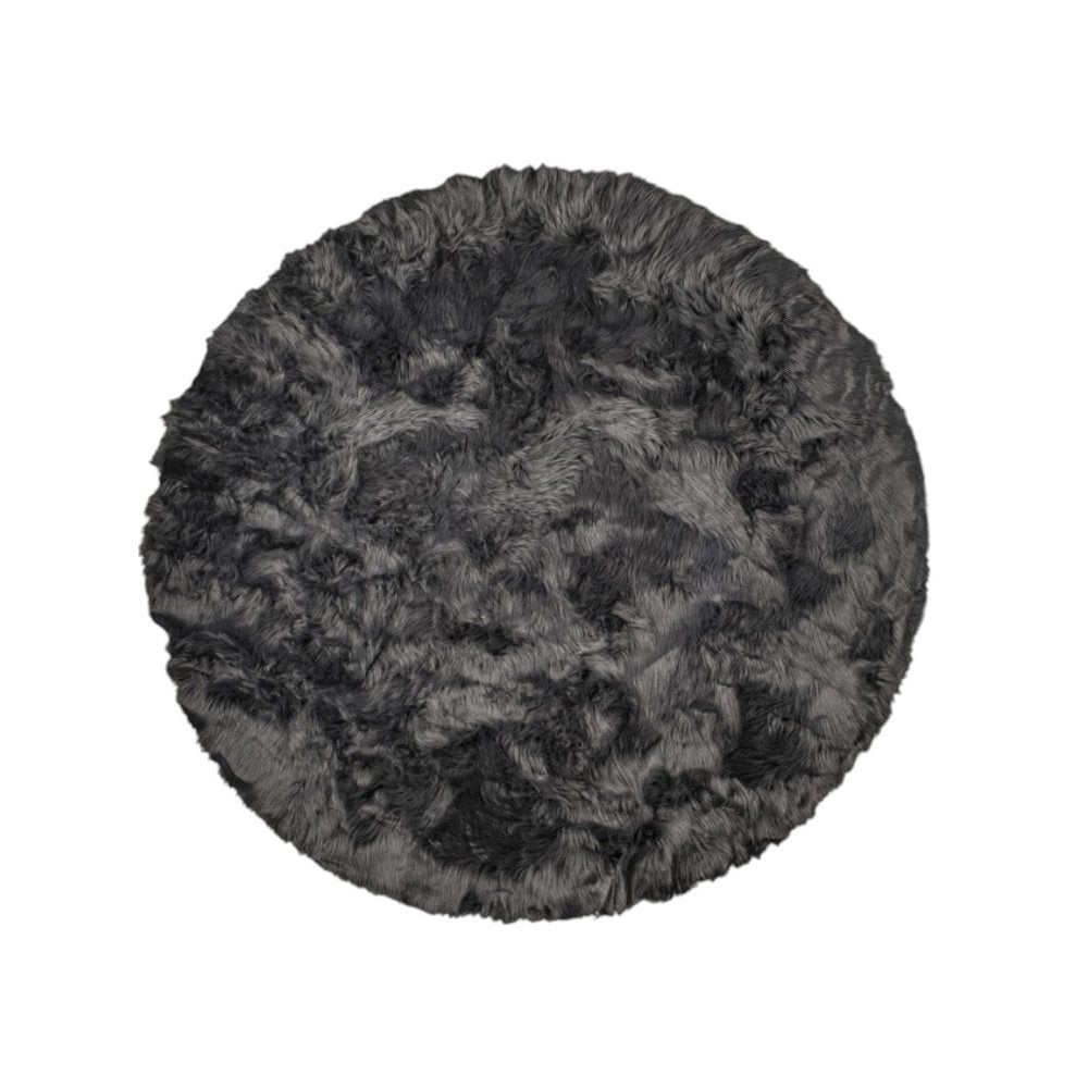 6' X 6' Black Round Faux Fur Washable Non Skid Area Rug
