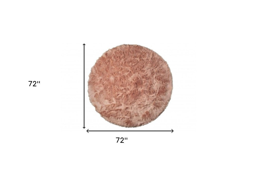 6' X 6' Dusty Rose Round Faux Fur Washable Non Skid Area Rug