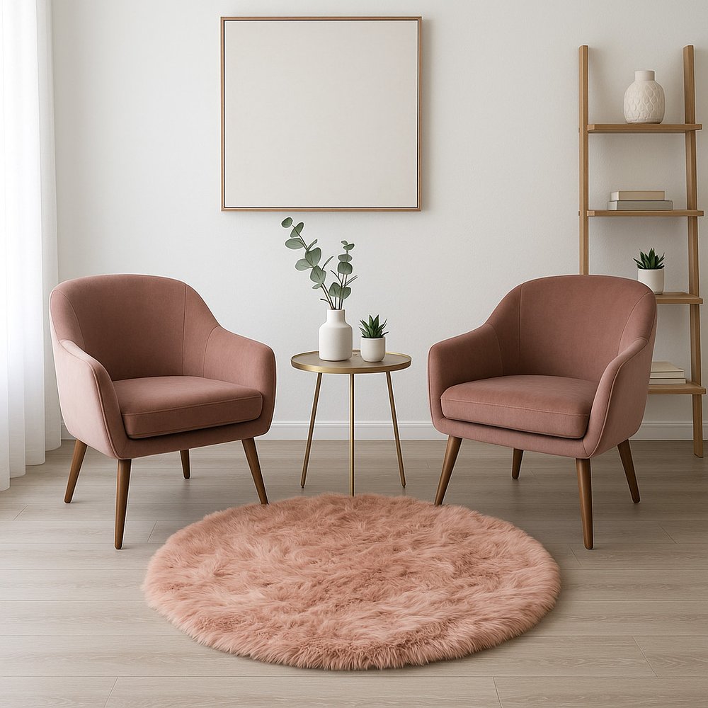 6' X 6' Dusty Rose Round Faux Fur Washable Non Skid Area Rug