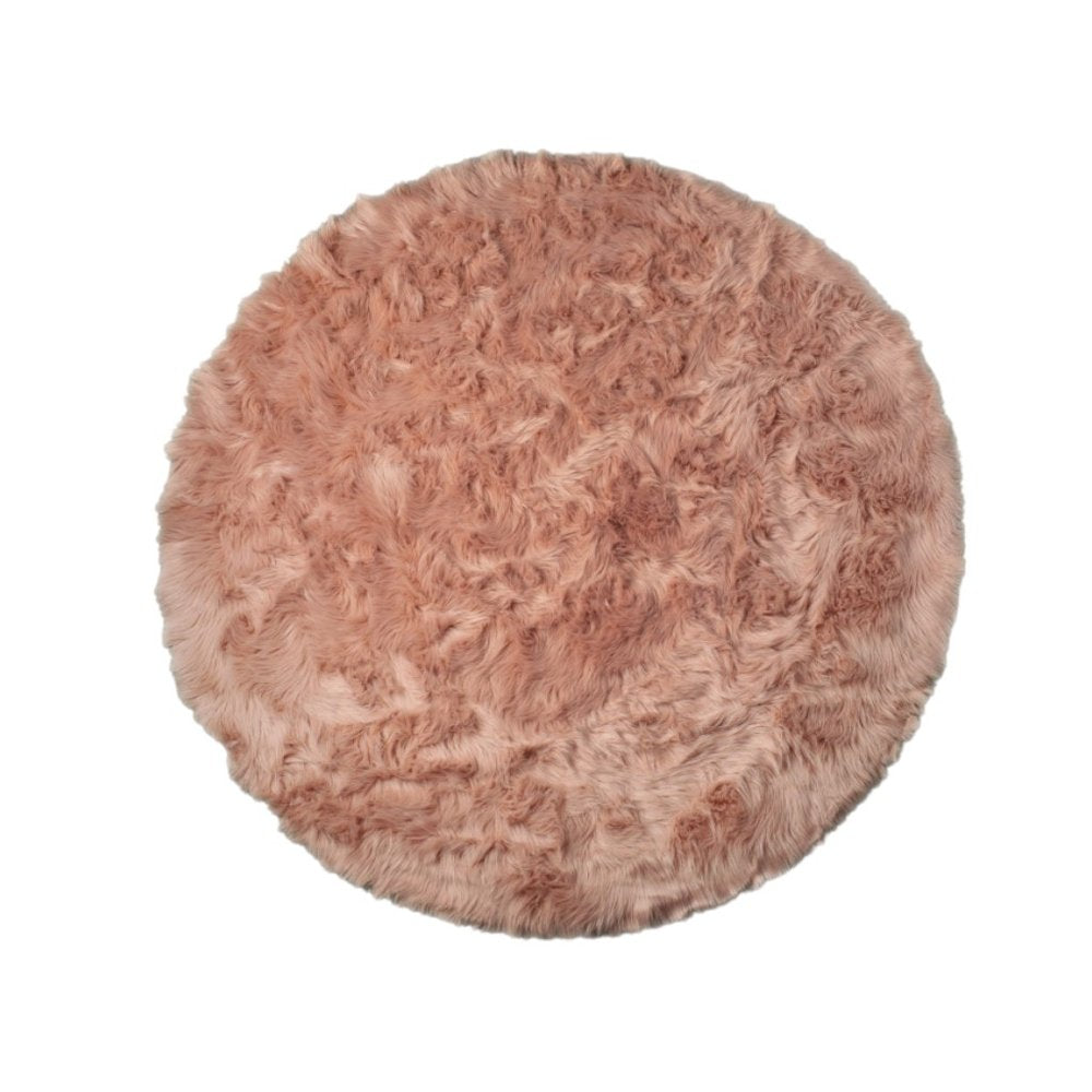 6' X 6' Dusty Rose Round Faux Fur Washable Non Skid Area Rug