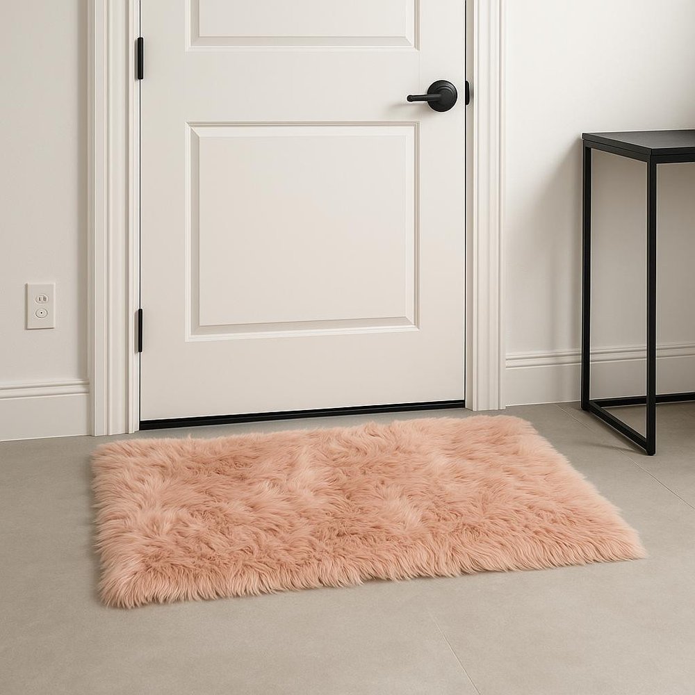 3' X 5' Dusty Rose Faux Fur Non Skid Area Rug