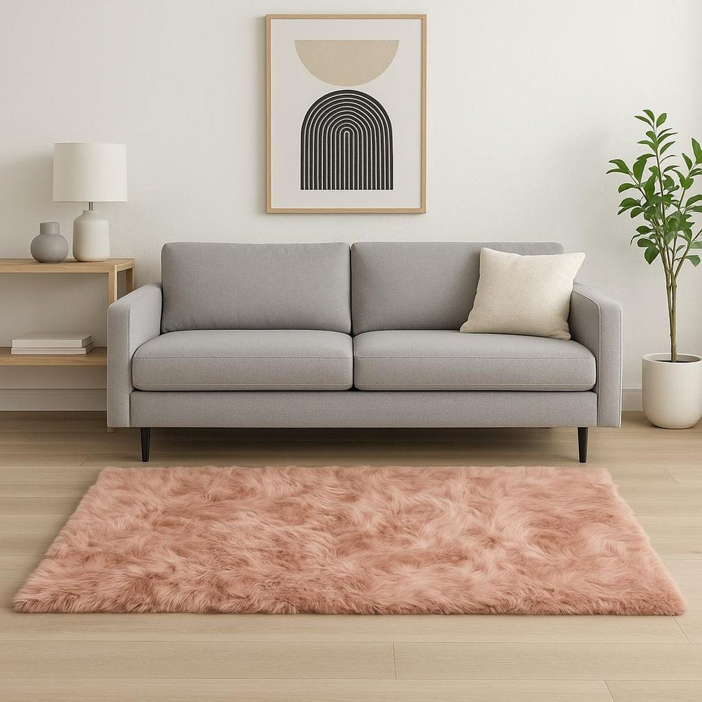 5' X 8' Dusty Rose Faux Fur Non Skid Area Rug