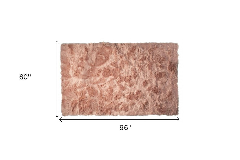5' X 8' Dusty Rose Faux Fur Non Skid Area Rug
