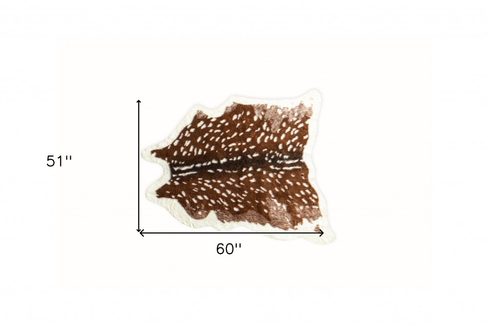 4' X 5' Brown And Off White Faux Cowhide Animal Print Washable Area Rug