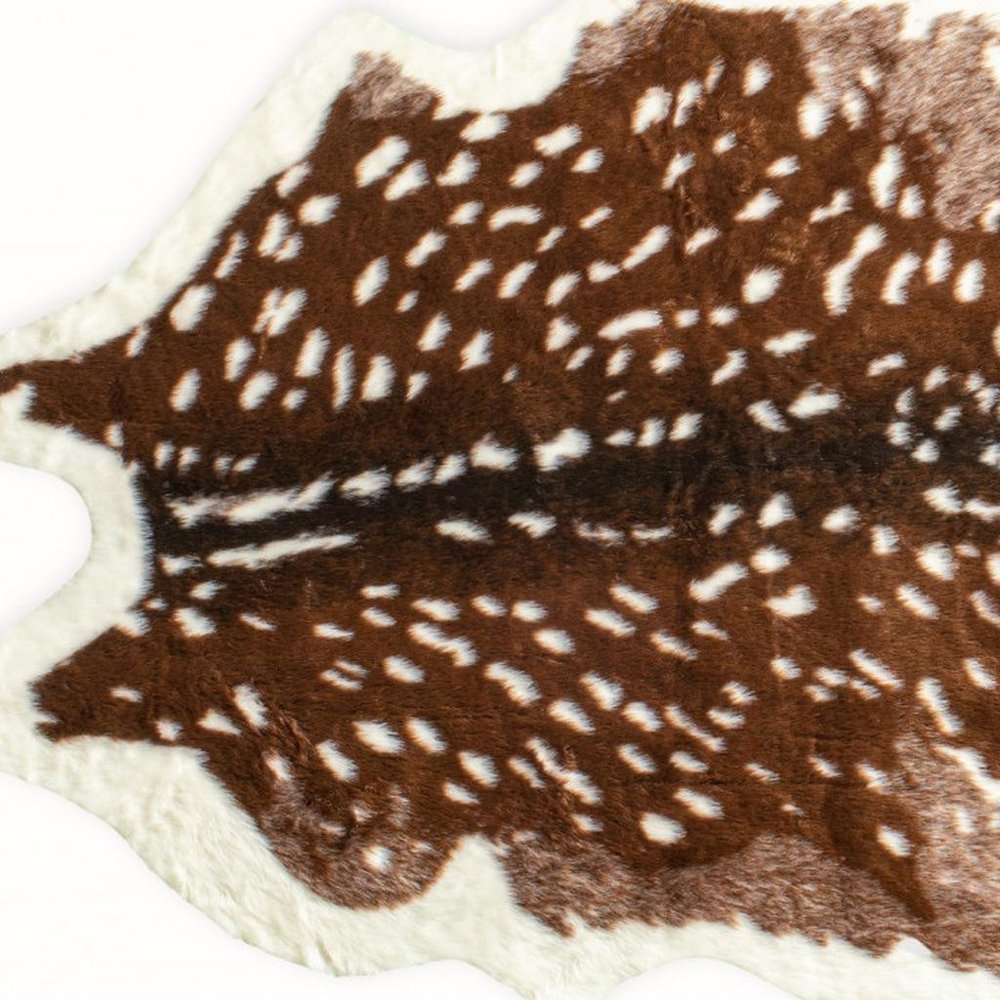 4' X 5' Brown And Off White Faux Cowhide Animal Print Washable Area Rug