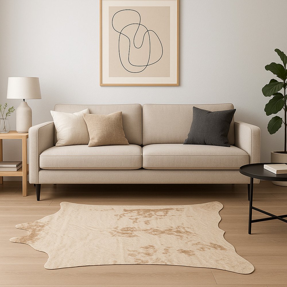 5' X 8' Off White And Silver Faux Cowhide Washable Non Skid Area Rug