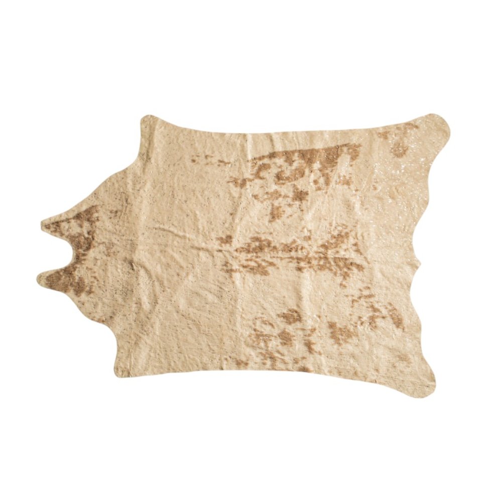 5' X 8' Off White And Silver Faux Cowhide Washable Non Skid Area Rug