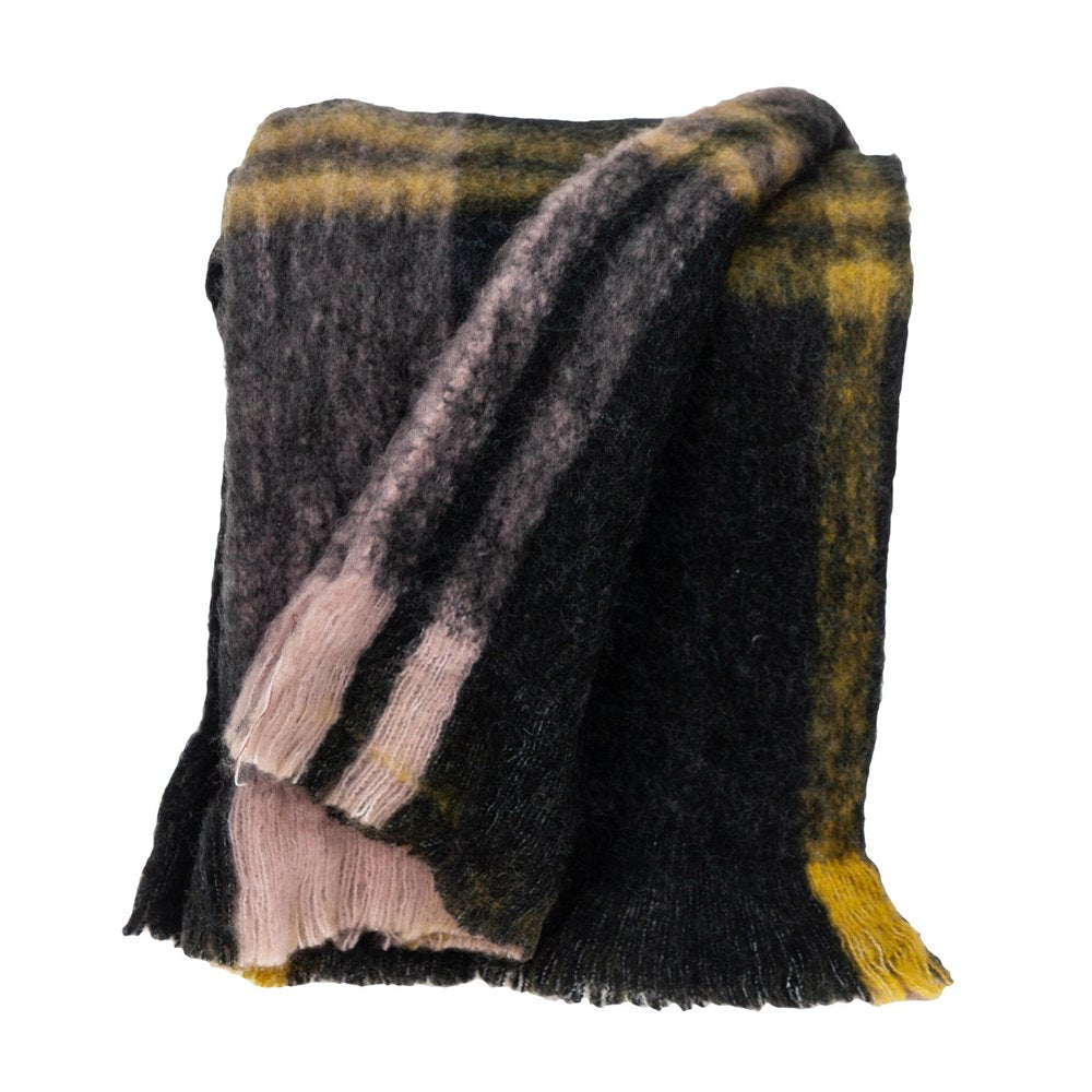 52" X 67" Yellow and Black Woven Acrylic Throw Blanket