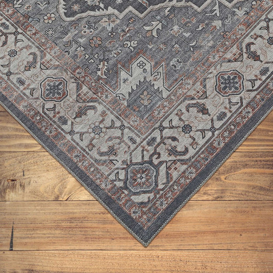 4' X 6' Black Oriental Power Loom Stain Resistant Area Rug