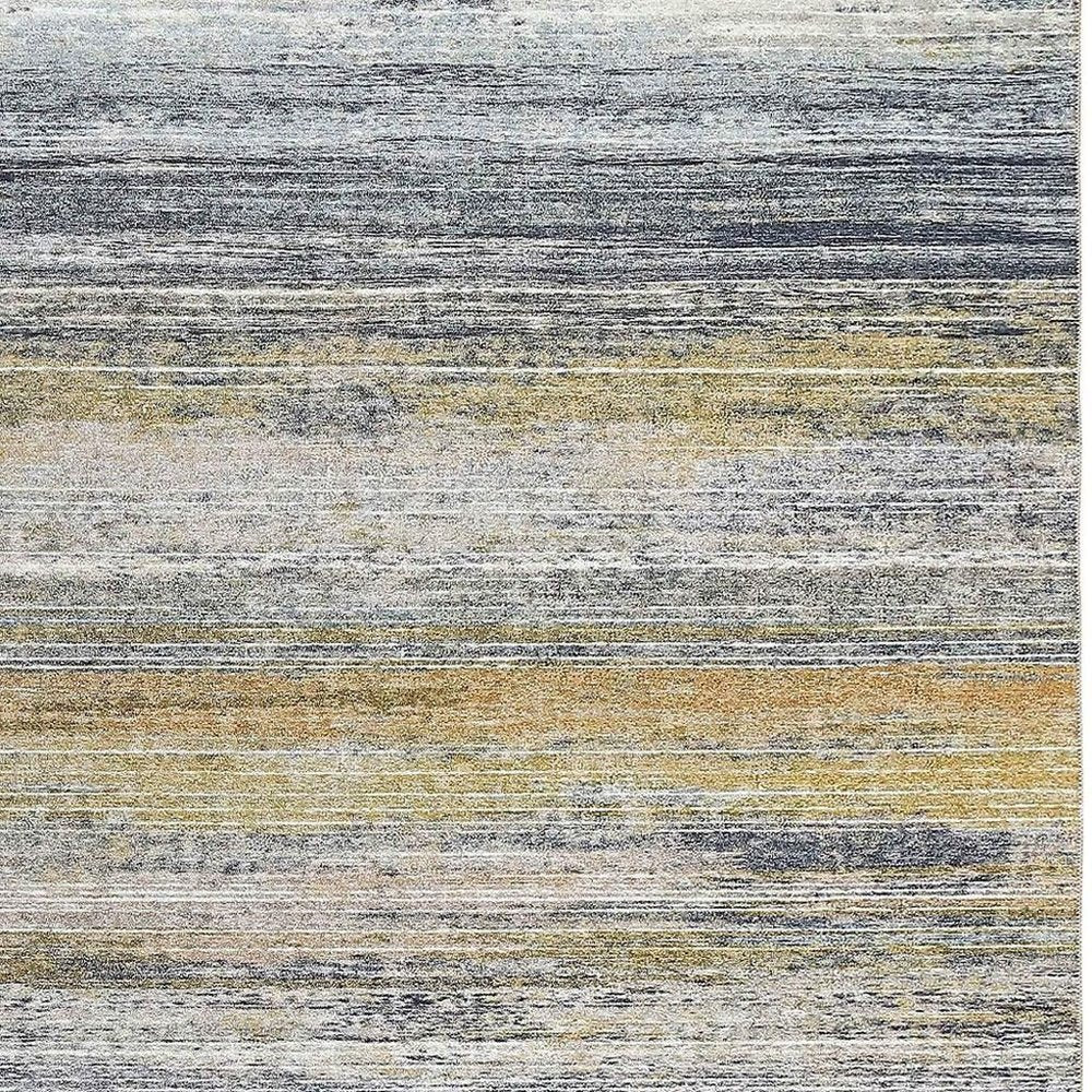 4' X 6' Blue Ivory and Gold Abstract Power Loom Area Rug