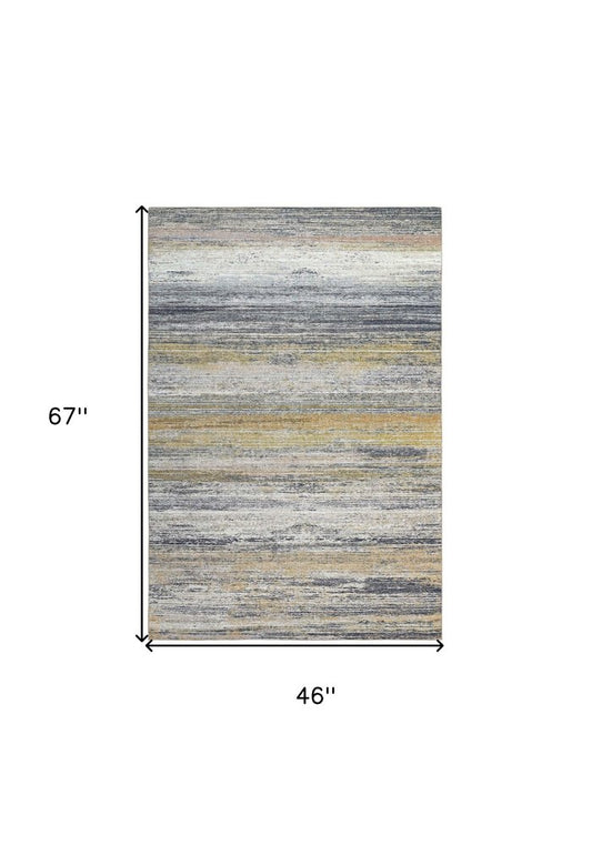 4' X 6' Blue Ivory and Gold Abstract Power Loom Area Rug