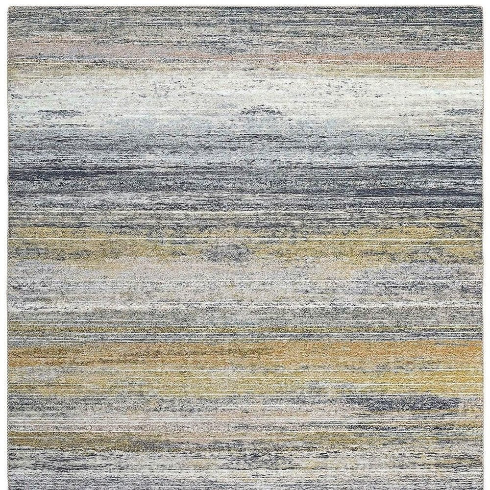 4' X 6' Blue Ivory and Gold Abstract Power Loom Area Rug
