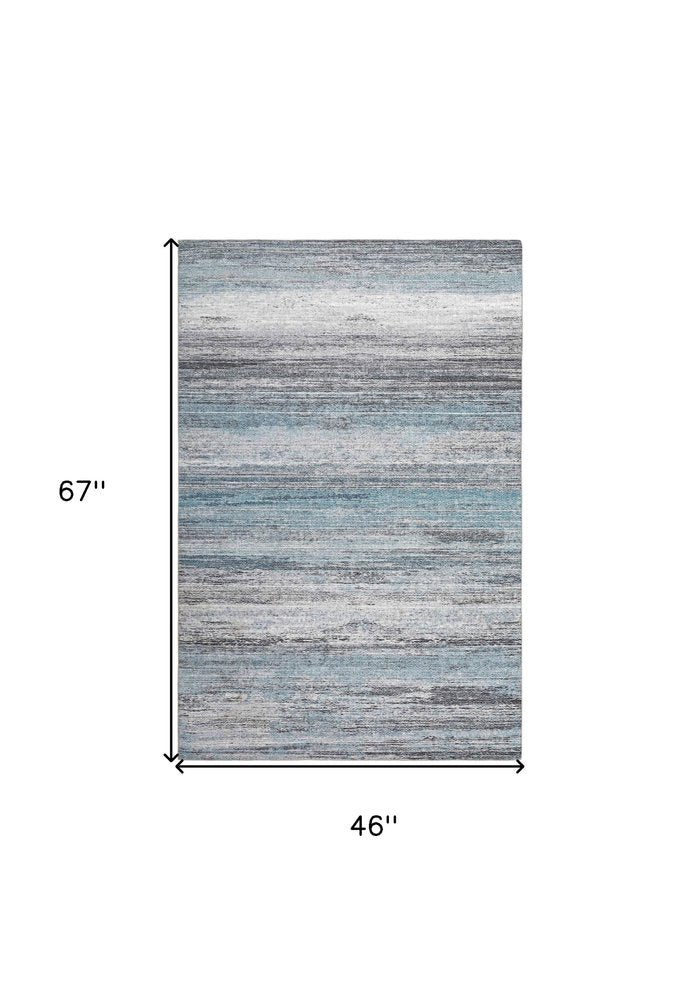 4' X 6' Turquoise and Gray Abstract Stain Resistant Area Rug