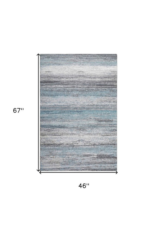 4' X 6' Turquoise and Gray Abstract Stain Resistant Area Rug