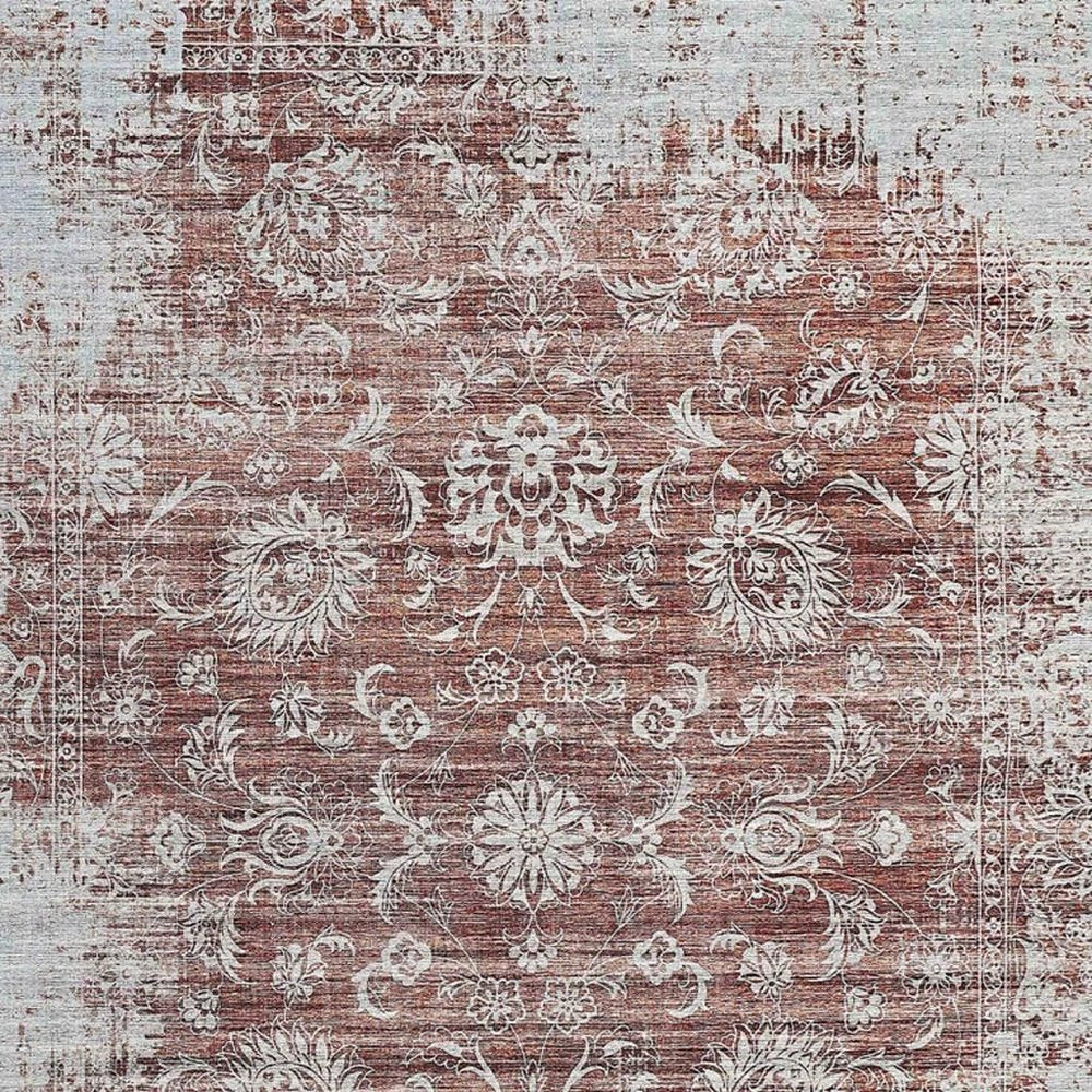 5' X 8' Rust Oriental Distressed Stain Resistant Area Rug