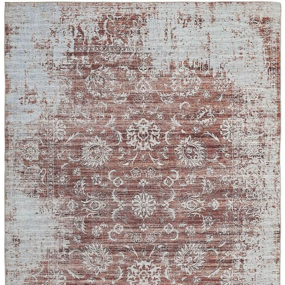 5' X 8' Rust Oriental Distressed Stain Resistant Area Rug