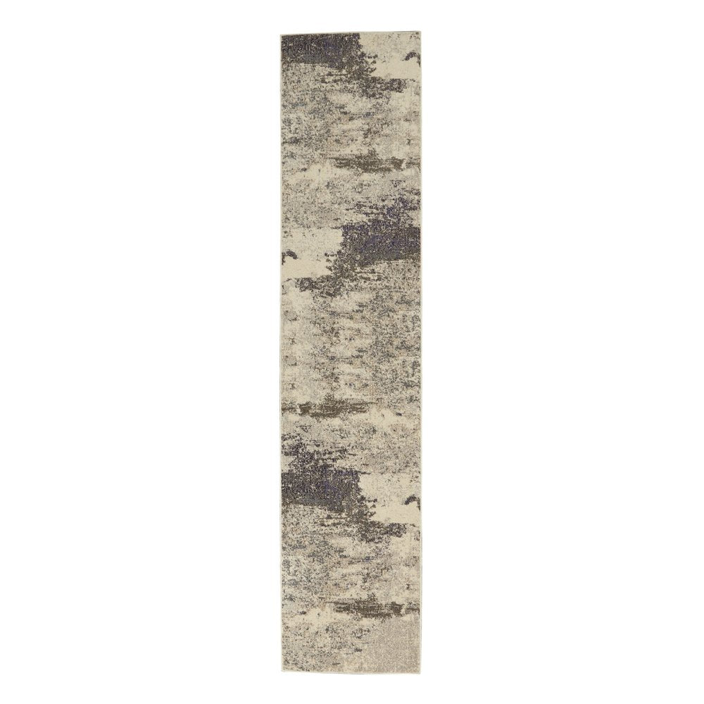 2' X 6' Ivory And Grey Abstract Power Loom Non Skid Runner Rug