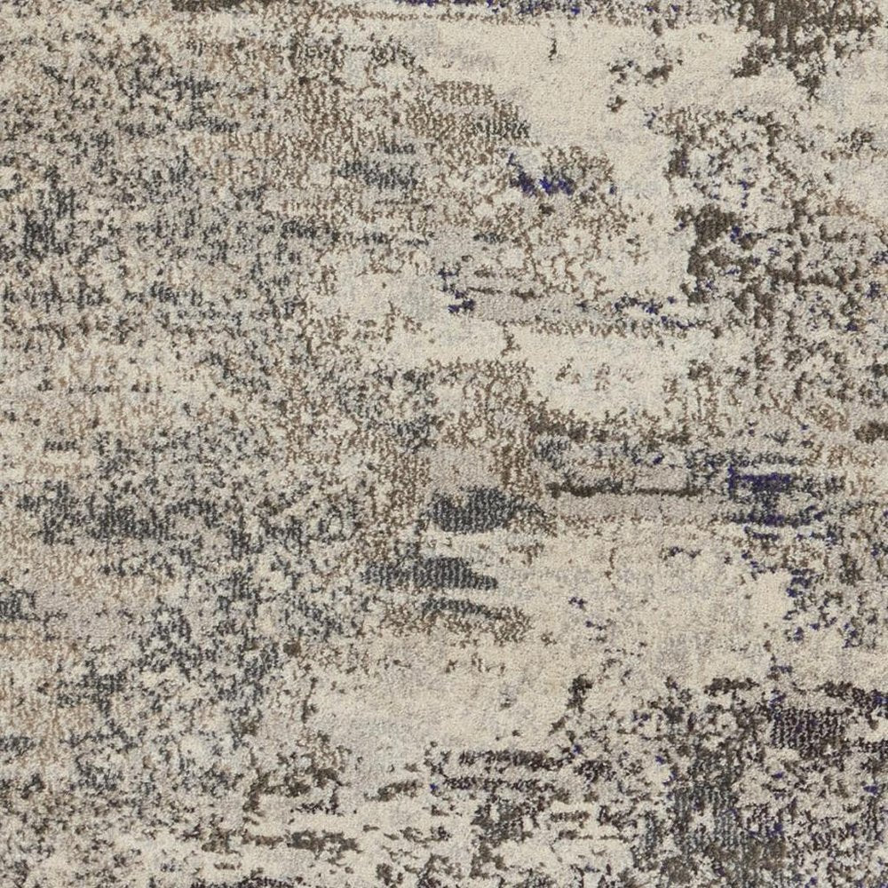 4' X 4' Ivory And Grey Round Abstract Power Loom Non Skid Area Rug