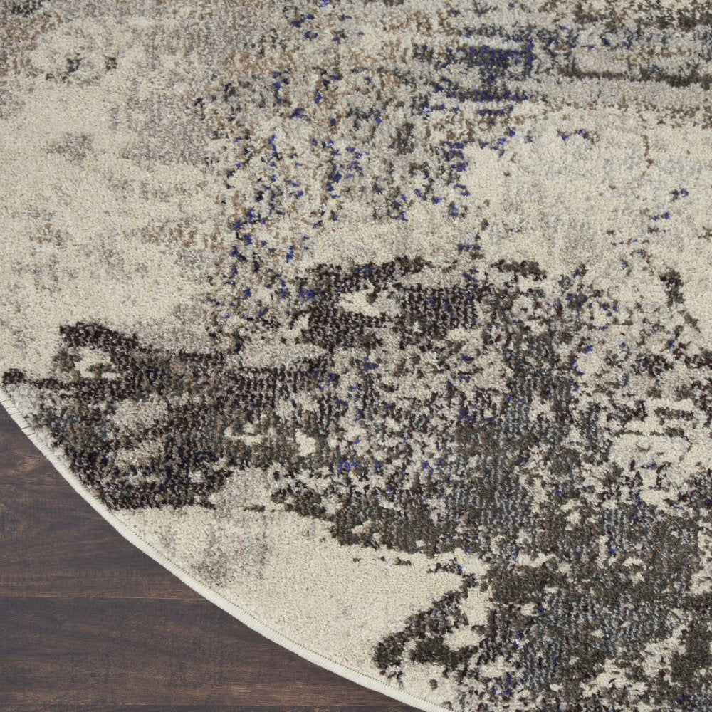 4' X 4' Ivory And Grey Round Abstract Power Loom Non Skid Area Rug
