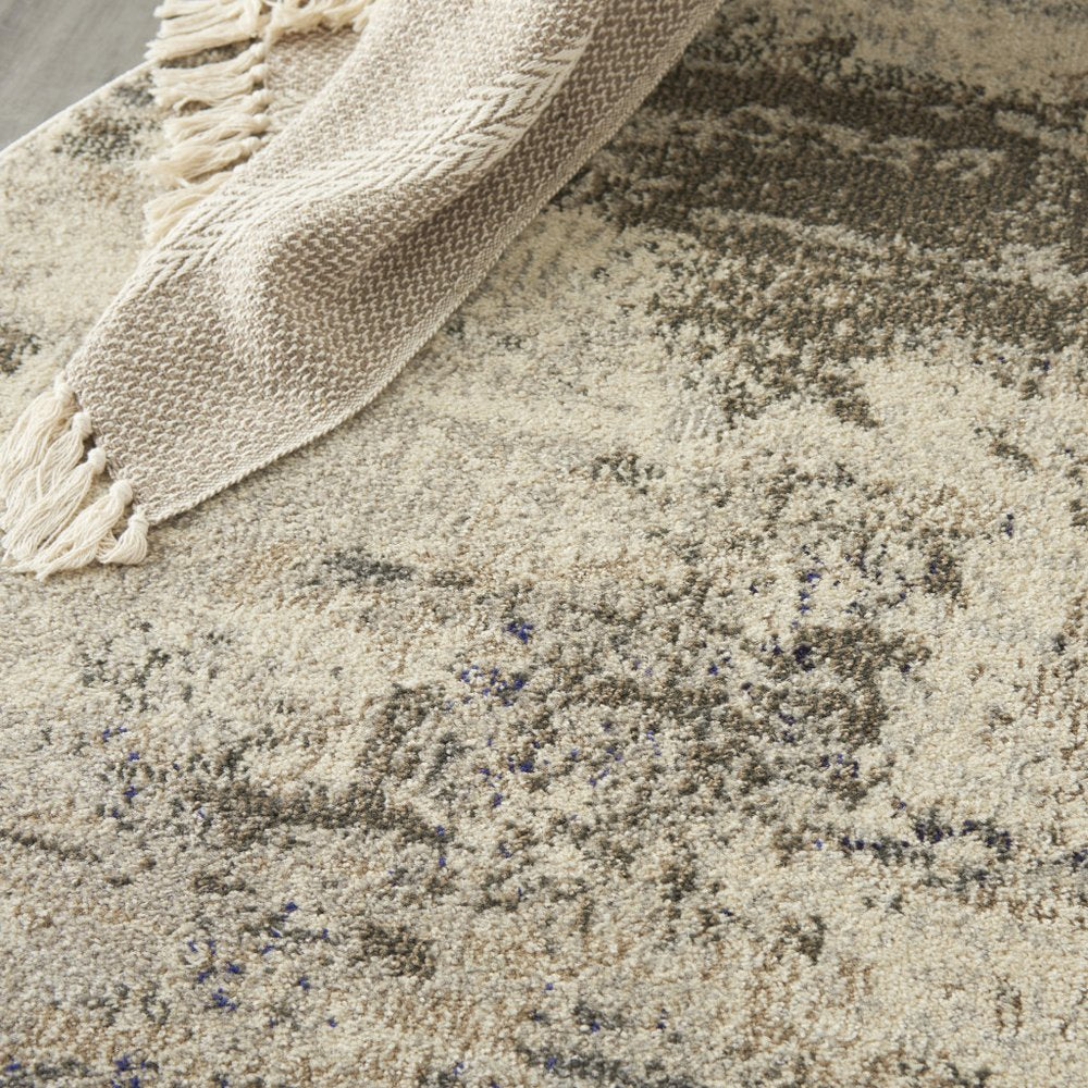 4' X 4' Ivory And Grey Round Abstract Power Loom Non Skid Area Rug