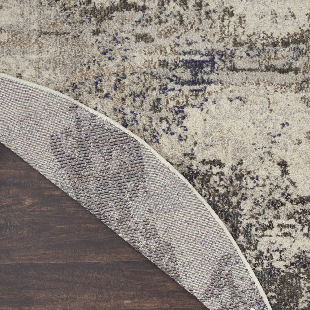 5' X 5' Ivory And Grey Round Abstract Power Loom Non Skid Area Rug