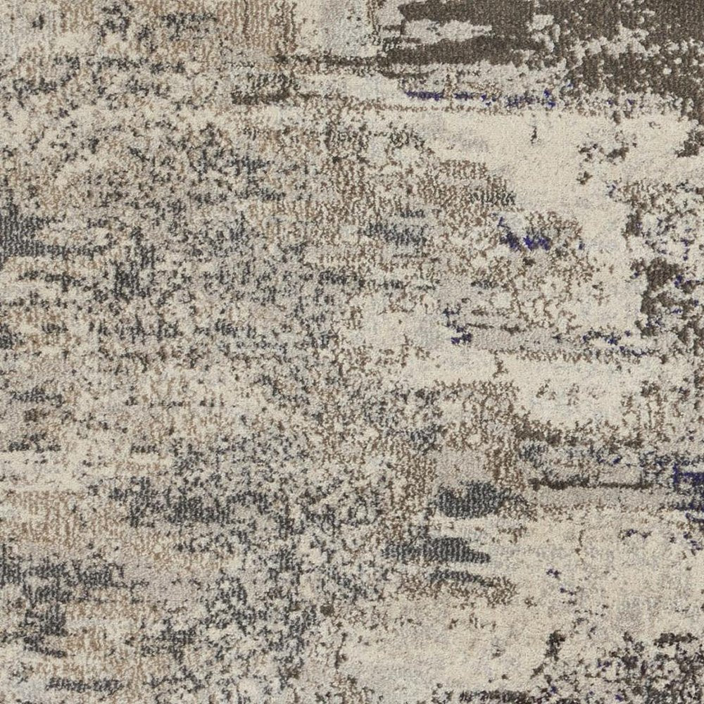 5' X 5' Ivory And Grey Round Abstract Power Loom Non Skid Area Rug