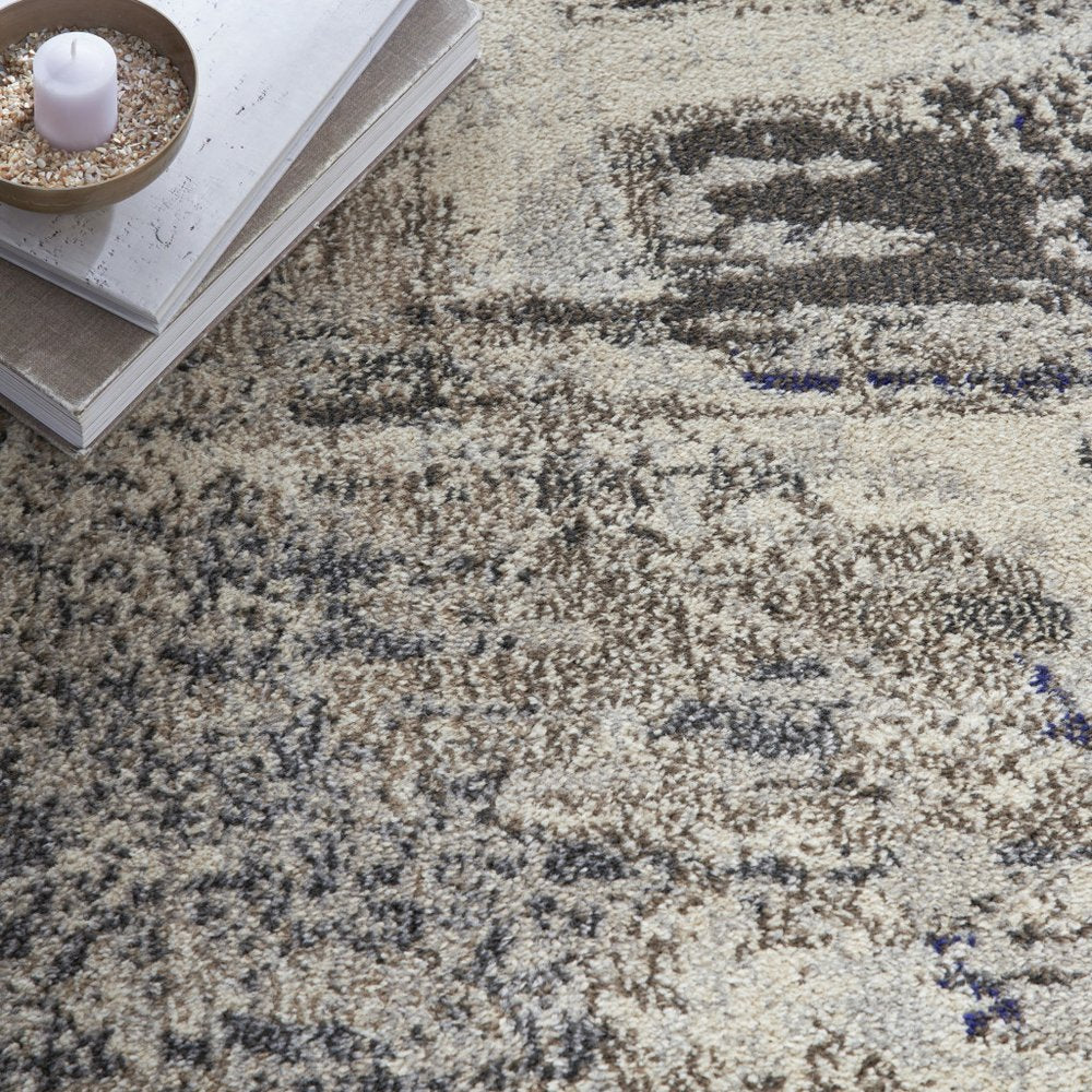 5' X 5' Ivory And Grey Round Abstract Power Loom Non Skid Area Rug