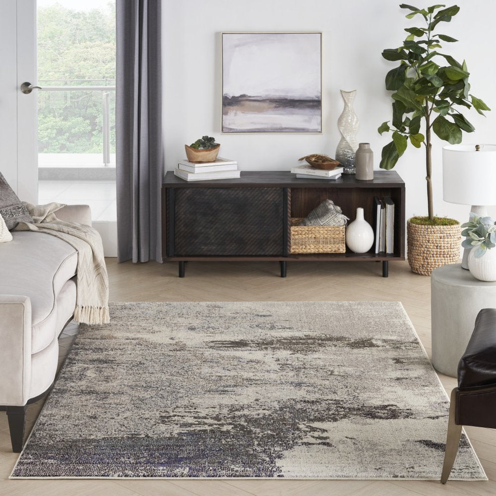 5' X 7' Ivory And Grey Abstract Power Loom Non Skid Area Rug