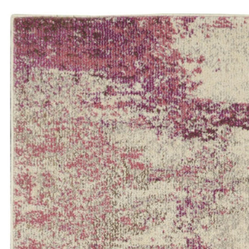 2' X 8' Ivory And Pink Abstract Power Loom Non Skid Runner Rug