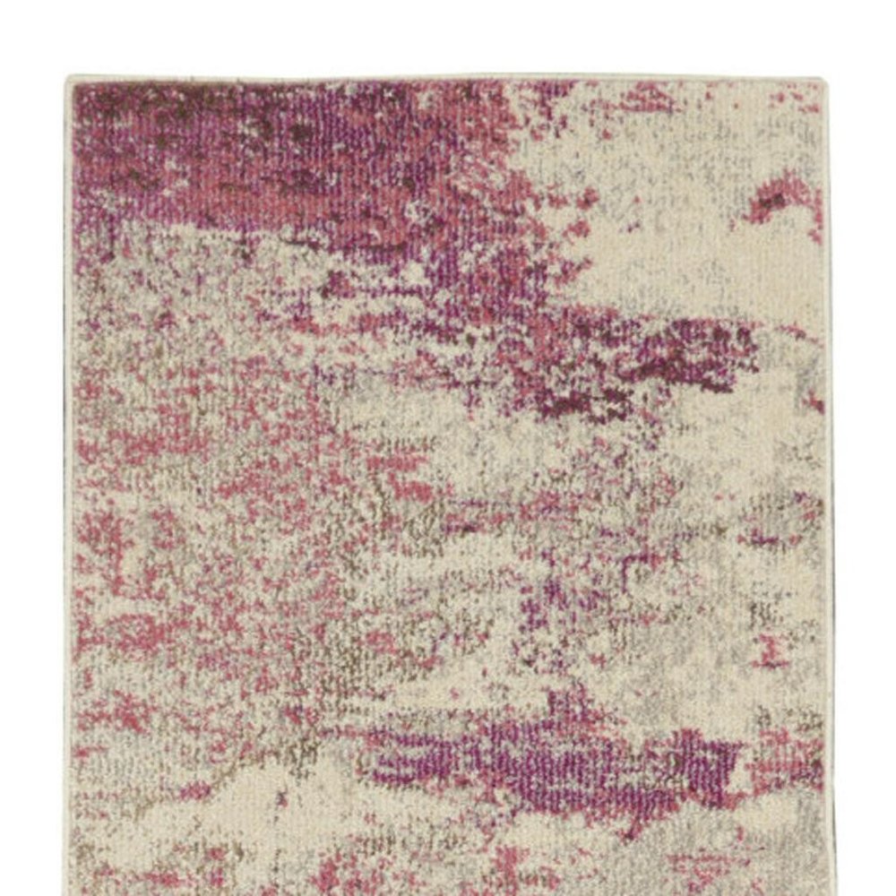2' X 8' Ivory And Pink Abstract Power Loom Non Skid Runner Rug