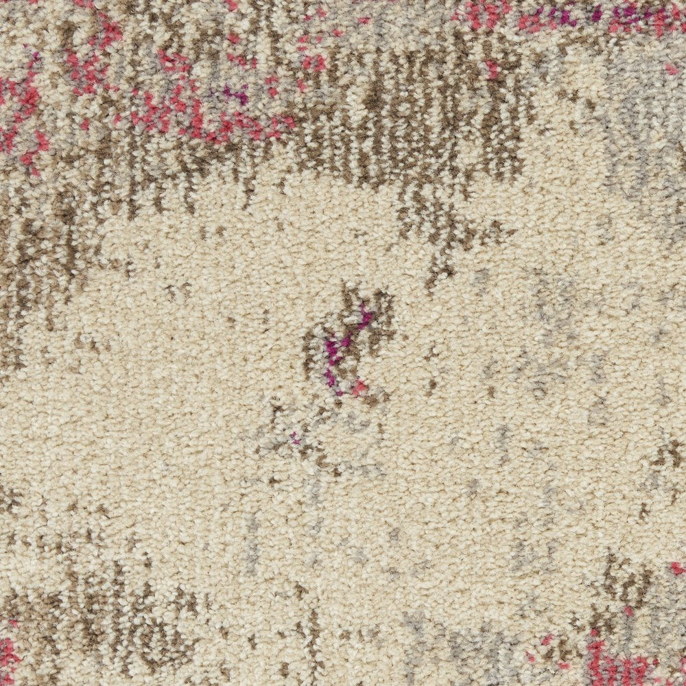 4' X 4' Ivory And Pink Round Abstract Power Loom Non Skid Area Rug