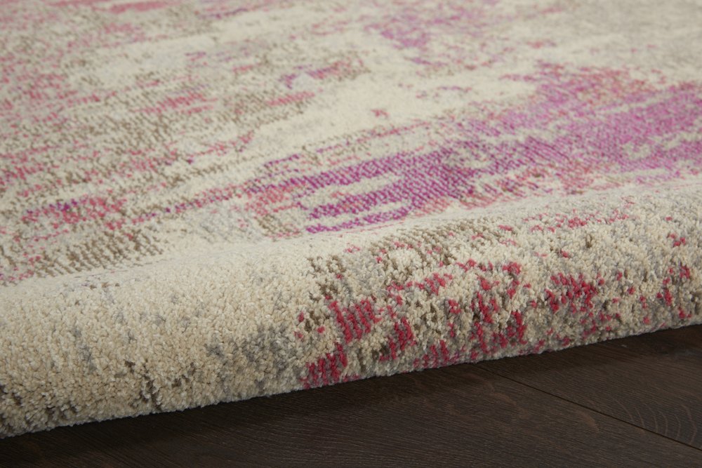 4' X 4' Ivory And Pink Round Abstract Power Loom Non Skid Area Rug