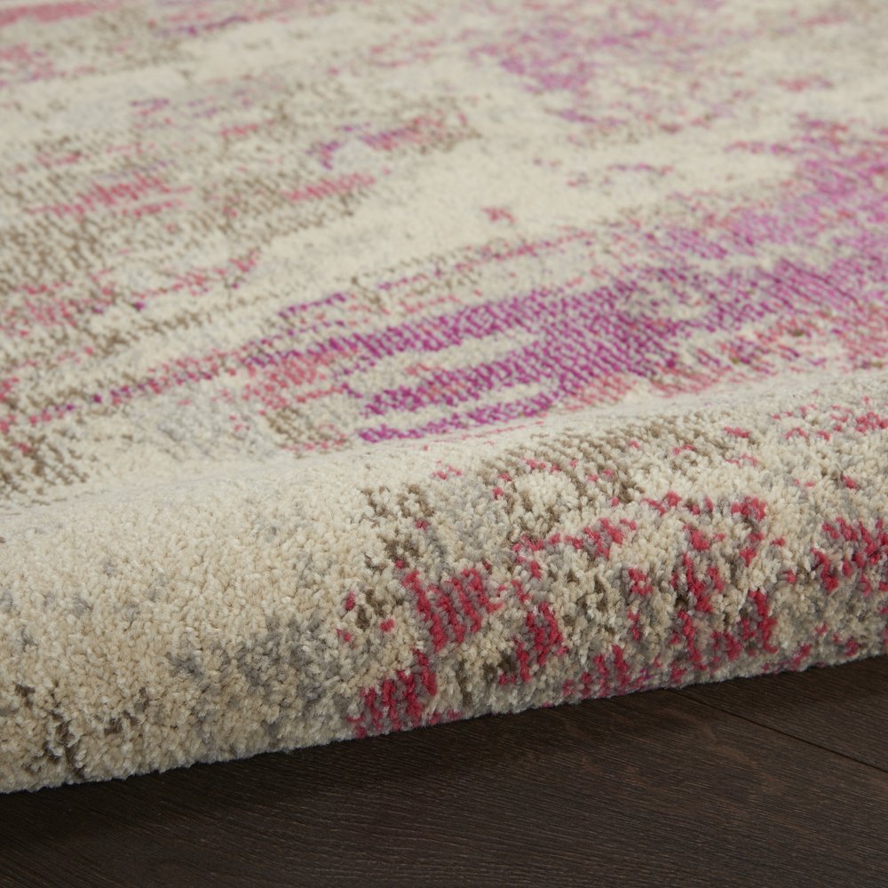 5' X 5' Ivory And Pink Round Abstract Power Loom Non Skid Area Rug