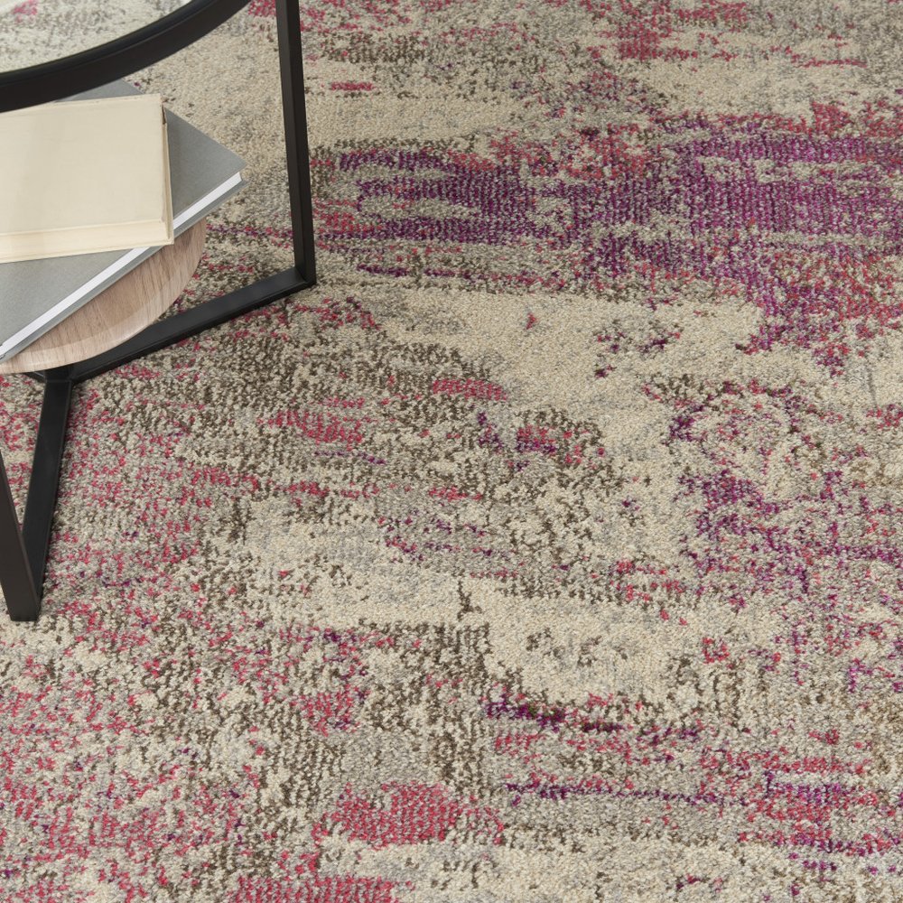 5' X 5' Ivory And Pink Round Abstract Power Loom Non Skid Area Rug