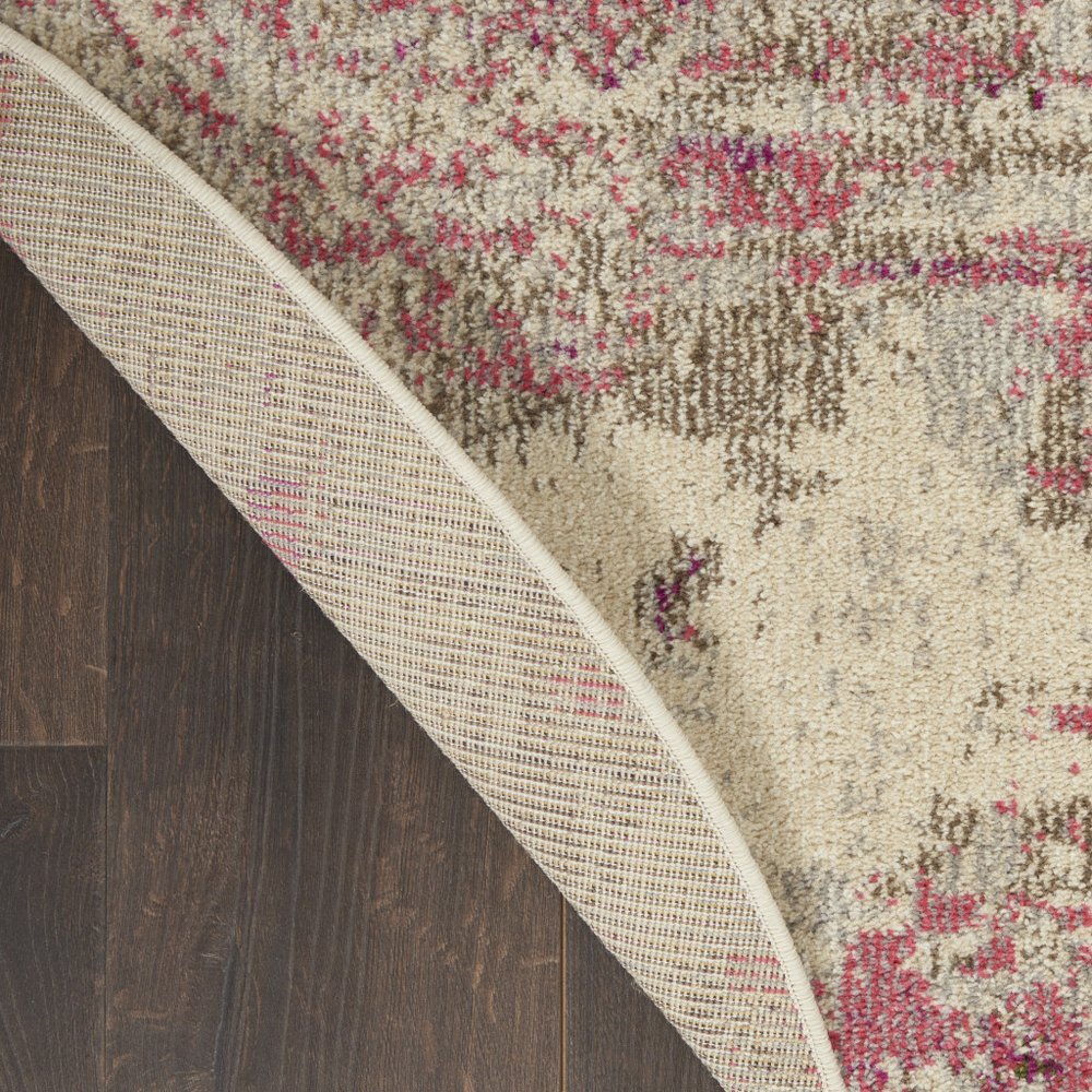 8' X 8' Ivory And Pink Round Abstract Power Loom Non Skid Area Rug