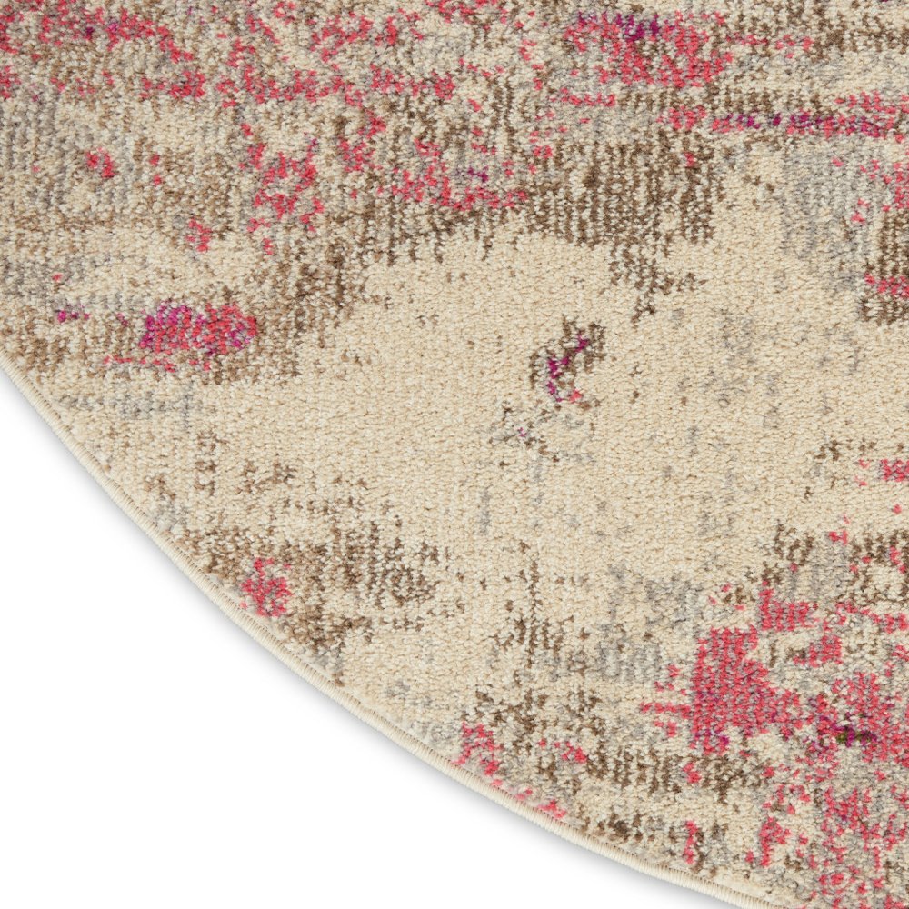 8' X 8' Ivory And Pink Round Abstract Power Loom Non Skid Area Rug