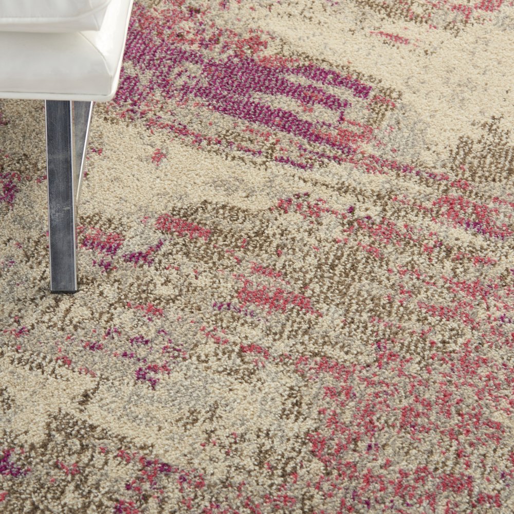 8' X 8' Ivory And Pink Round Abstract Power Loom Non Skid Area Rug