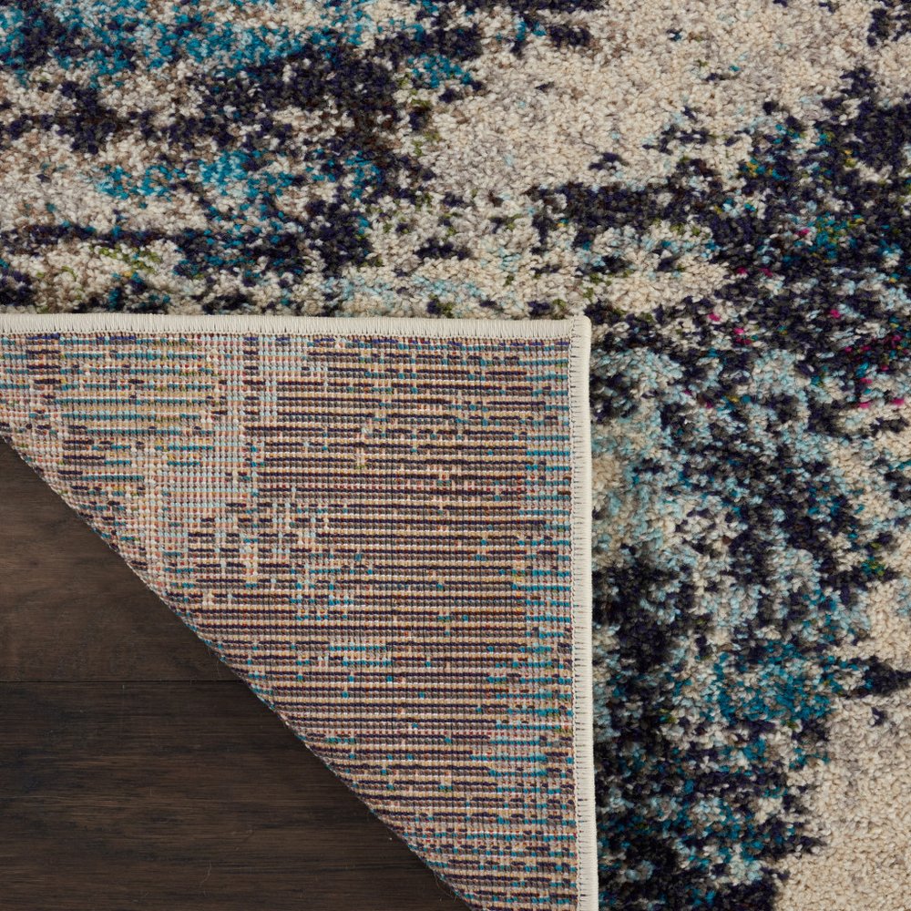 2' X 6' Ivory And Teal Blue Abstract Power Loom Non Skid Runner Rug